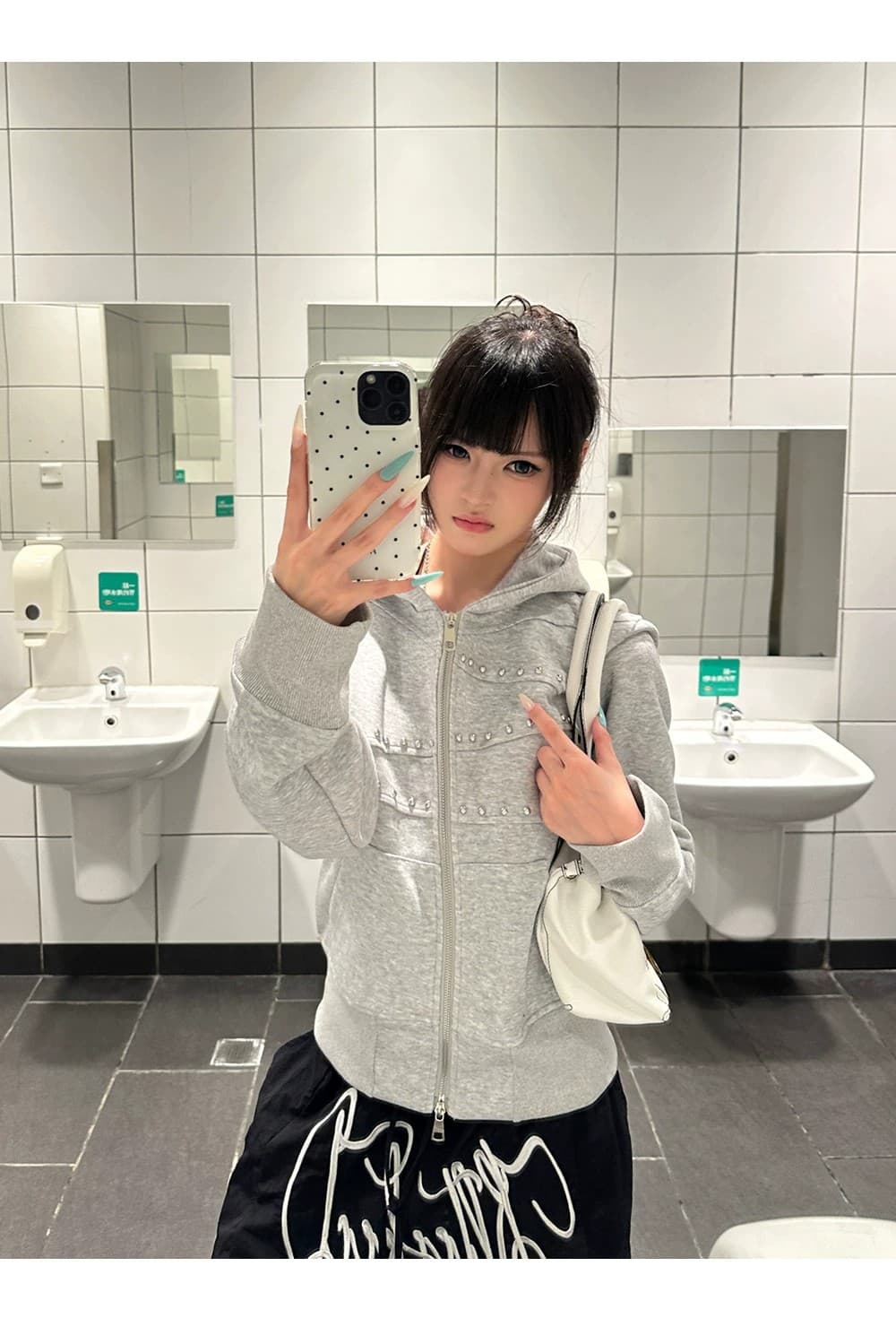 좋은 품질 아메리칸 레트로 거리 비즈 박기 디자인 오픈 가디건 후드 티 스웨터 패션 트렌드 쇼트 스타일 지퍼 재킷 상세 이미지 15
