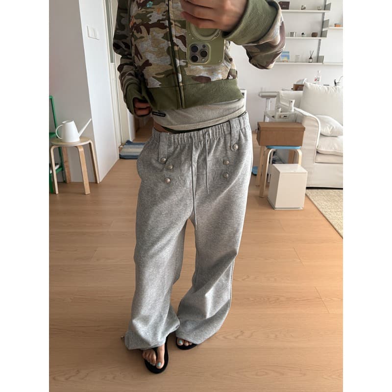 좋은 품질 가을 새로운 아메리칸 단추 허리밴드 넓은 다리 웨이 바지 남녀 루즈핏 캐주얼 바지 스트레이트 긴 바지 상세 이미지 15