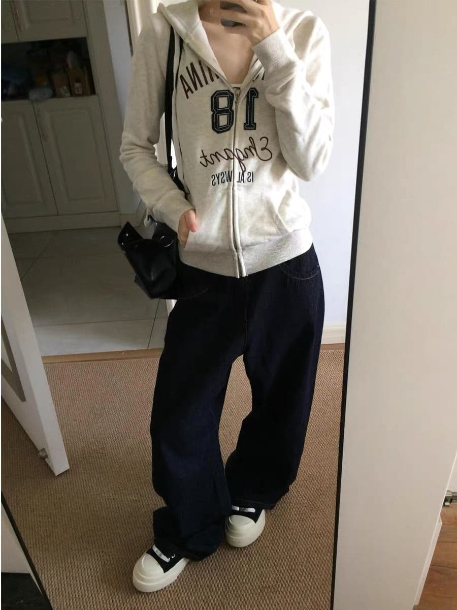 좋은 품질 아메리칸 오픈 가디건 자수 후드티 가을 새로운 높음 거리 조수 브랜드 루즈핏 캐주얼 후드 지퍼 재킷 상세 이미지 13