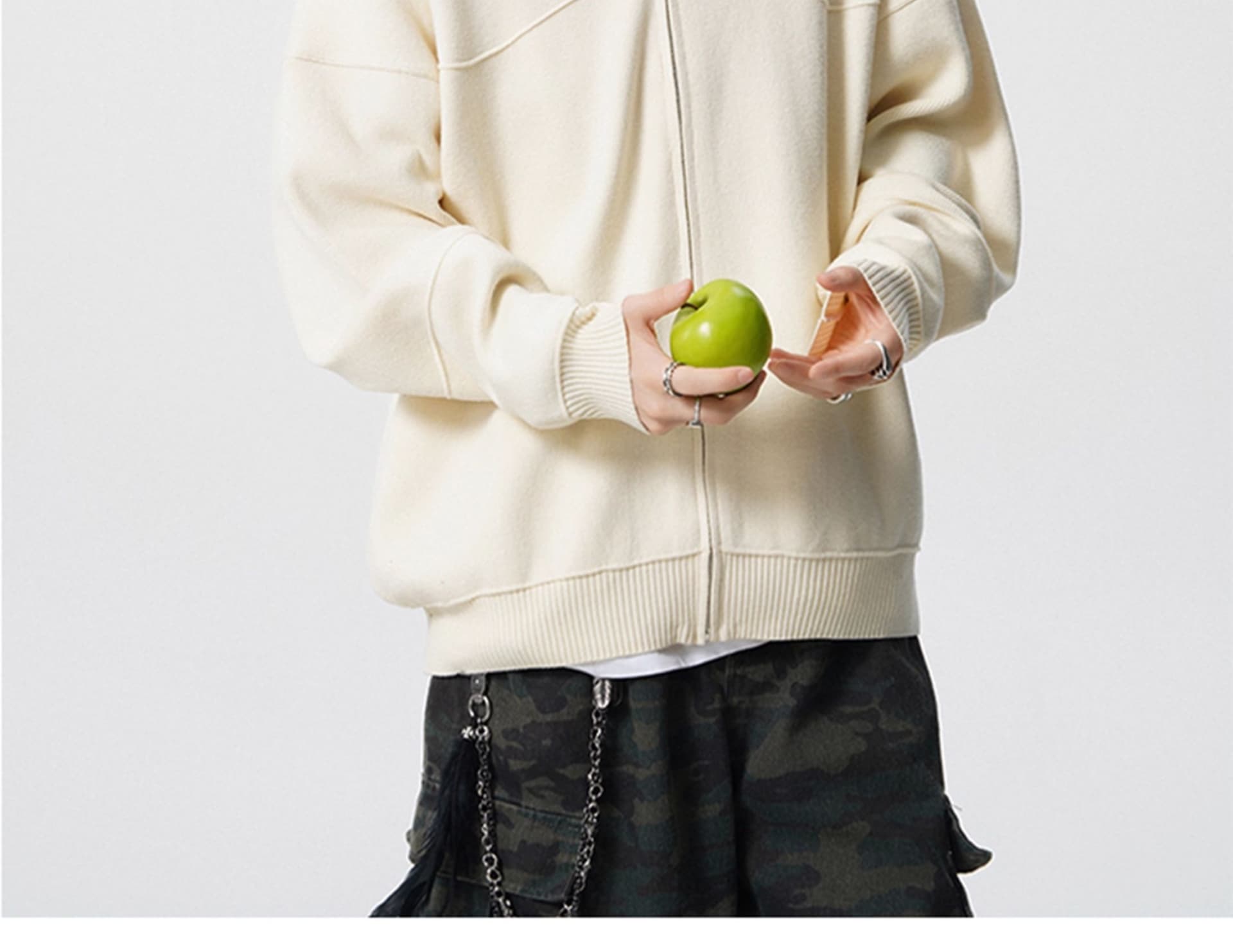 경관 그림 아메리칸 배색 지퍼 오픈 가디건 스웨터 남자 조수 브랜드 레트로 oversize 니트 스웨터 재킷 상세 이미지 15