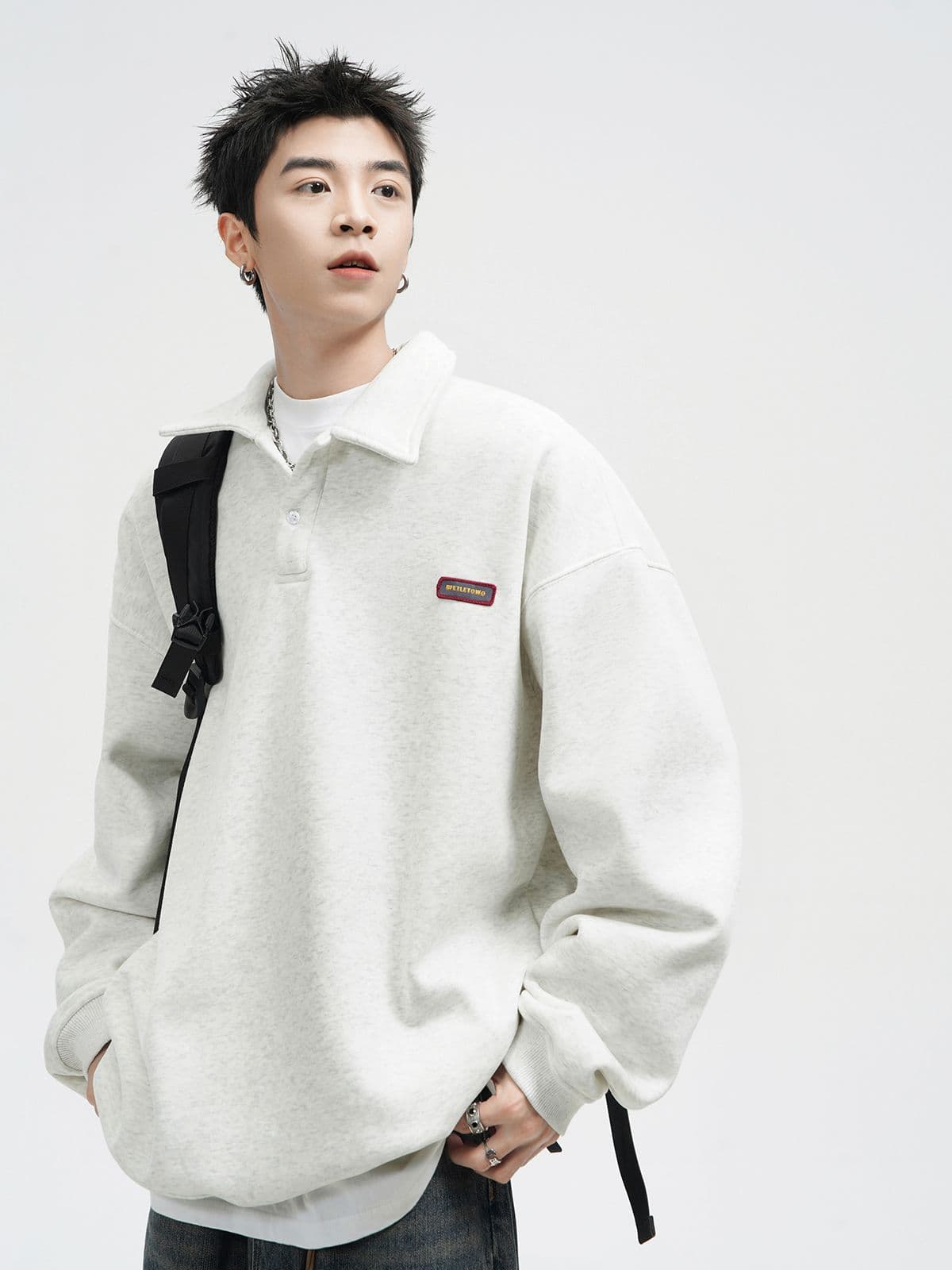 경관 그림 자수 막대기 표준 긴팔 POLO 셔츠 남자 아메리칸 조수 브랜드 폴로 칼라 캐주얼 후드티 커플 맨위 이미지 2