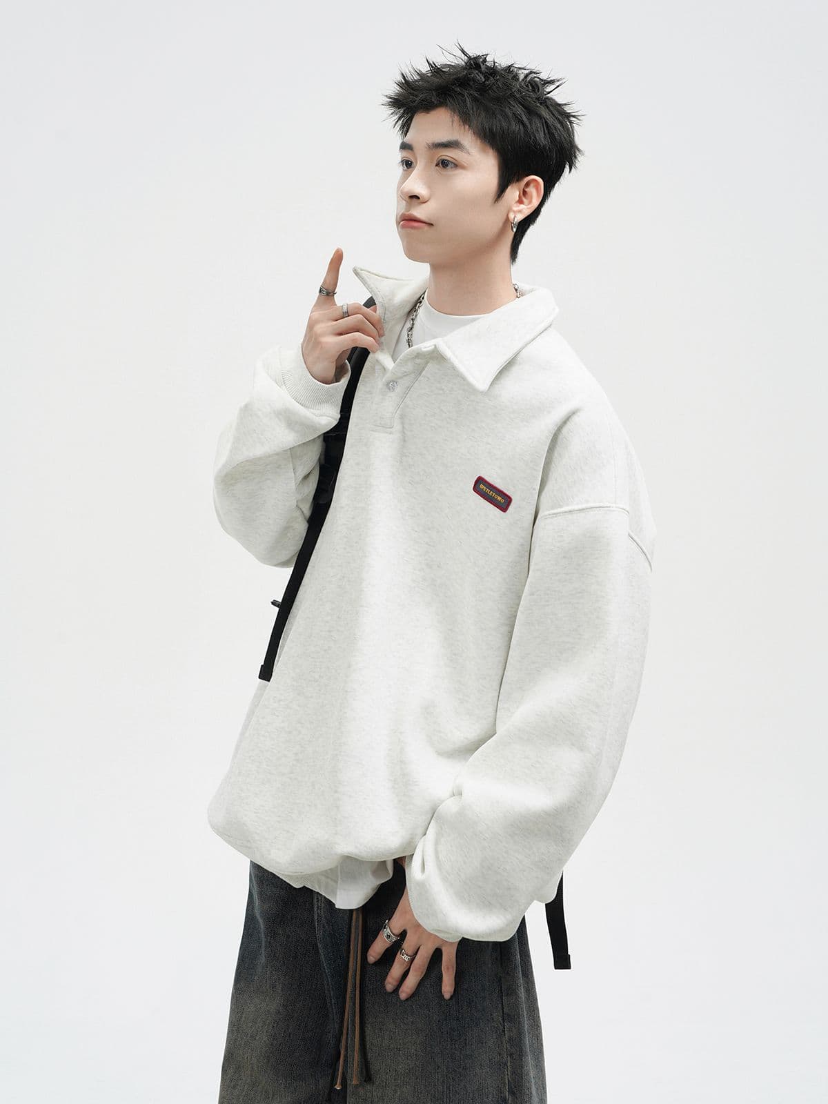 경관 그림 자수 막대기 표준 긴팔 POLO 셔츠 남자 아메리칸 조수 브랜드 폴로 칼라 캐주얼 후드티 커플 맨위 이미지 3