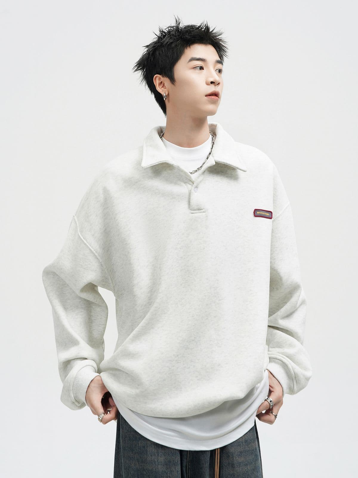 경관 그림 자수 막대기 표준 긴팔 POLO 셔츠 남자 아메리칸 조수 브랜드 폴로 칼라 캐주얼 후드티 커플 맨위 상세 이미지 6