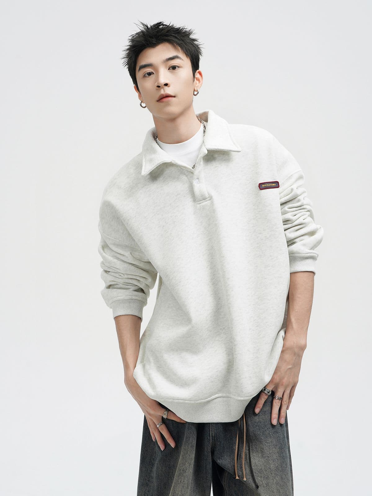 경관 그림 자수 막대기 표준 긴팔 POLO 셔츠 남자 아메리칸 조수 브랜드 폴로 칼라 캐주얼 후드티 커플 맨위 상세 이미지 7