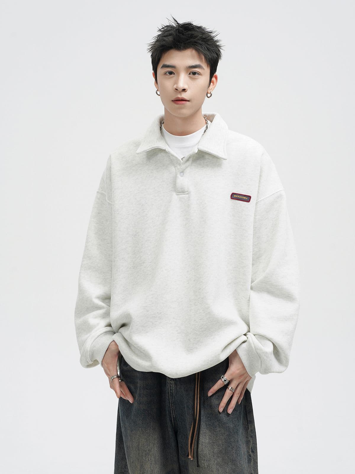 경관 그림 자수 막대기 표준 긴팔 POLO 셔츠 남자 아메리칸 조수 브랜드 폴로 칼라 캐주얼 후드티 커플 맨위 상세 이미지 8