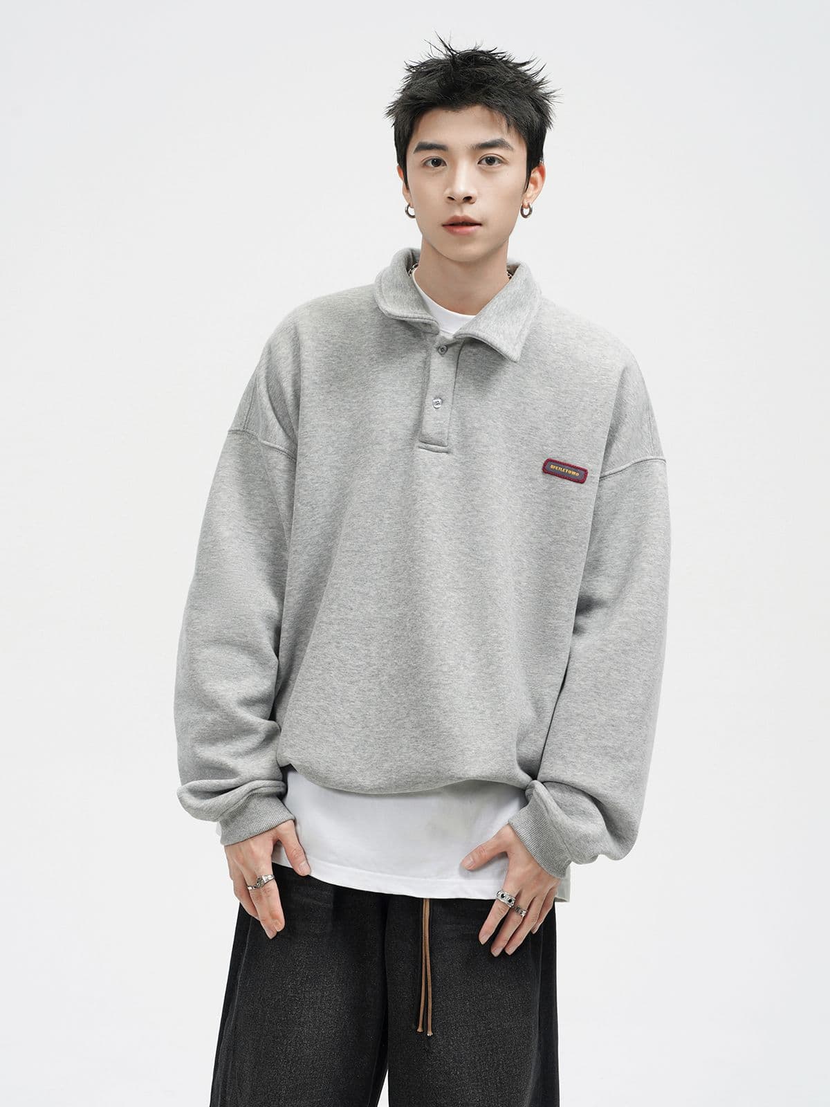 경관 그림 자수 막대기 표준 긴팔 POLO 셔츠 남자 아메리칸 조수 브랜드 폴로 칼라 캐주얼 후드티 커플 맨위 상세 이미지 11
