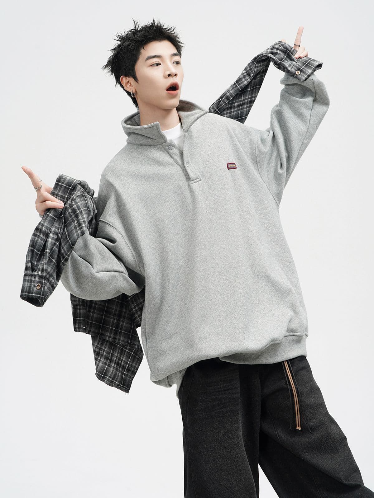 경관 그림 자수 막대기 표준 긴팔 POLO 셔츠 남자 아메리칸 조수 브랜드 폴로 칼라 캐주얼 후드티 커플 맨위 상세 이미지 13