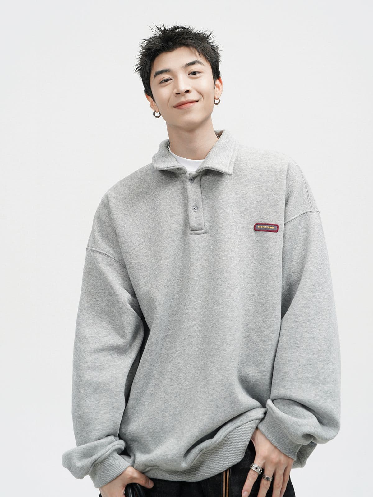 경관 그림 자수 막대기 표준 긴팔 POLO 셔츠 남자 아메리칸 조수 브랜드 폴로 칼라 캐주얼 후드티 커플 맨위 상세 이미지 14