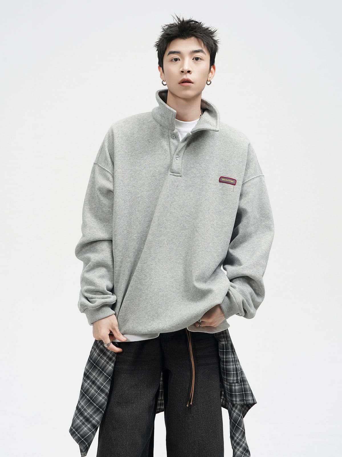 경관 그림 자수 막대기 표준 긴팔 POLO 셔츠 남자 아메리칸 조수 브랜드 폴로 칼라 캐주얼 후드티 커플 맨위 상세 이미지 17
