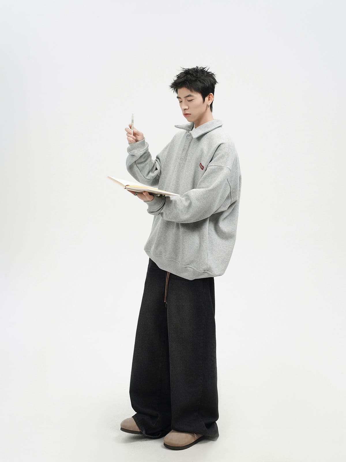 경관 그림 자수 막대기 표준 긴팔 POLO 셔츠 남자 아메리칸 조수 브랜드 폴로 칼라 캐주얼 후드티 커플 맨위 상세 이미지 20