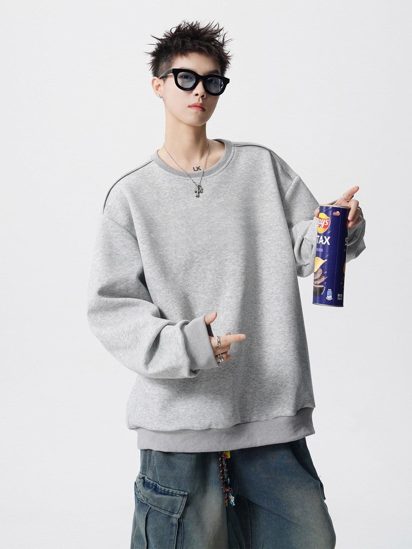 경관 그림 아메리칸 지퍼 디자인 라운드 넥 후드티 남자 높음 거리 조수 브랜드 맨위 루즈핏 커플룩 재킷 상세 이미지 2