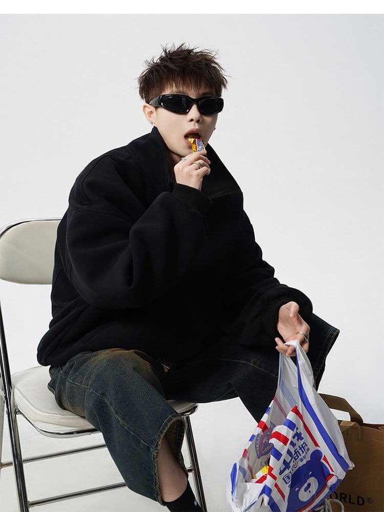 경관 그림 높은 품질 무거운 조수 브랜드 해체 오픈 가디건 후드티 남자 불규칙 패치워크 스탠드 칼라 재킷 상세 이미지 23