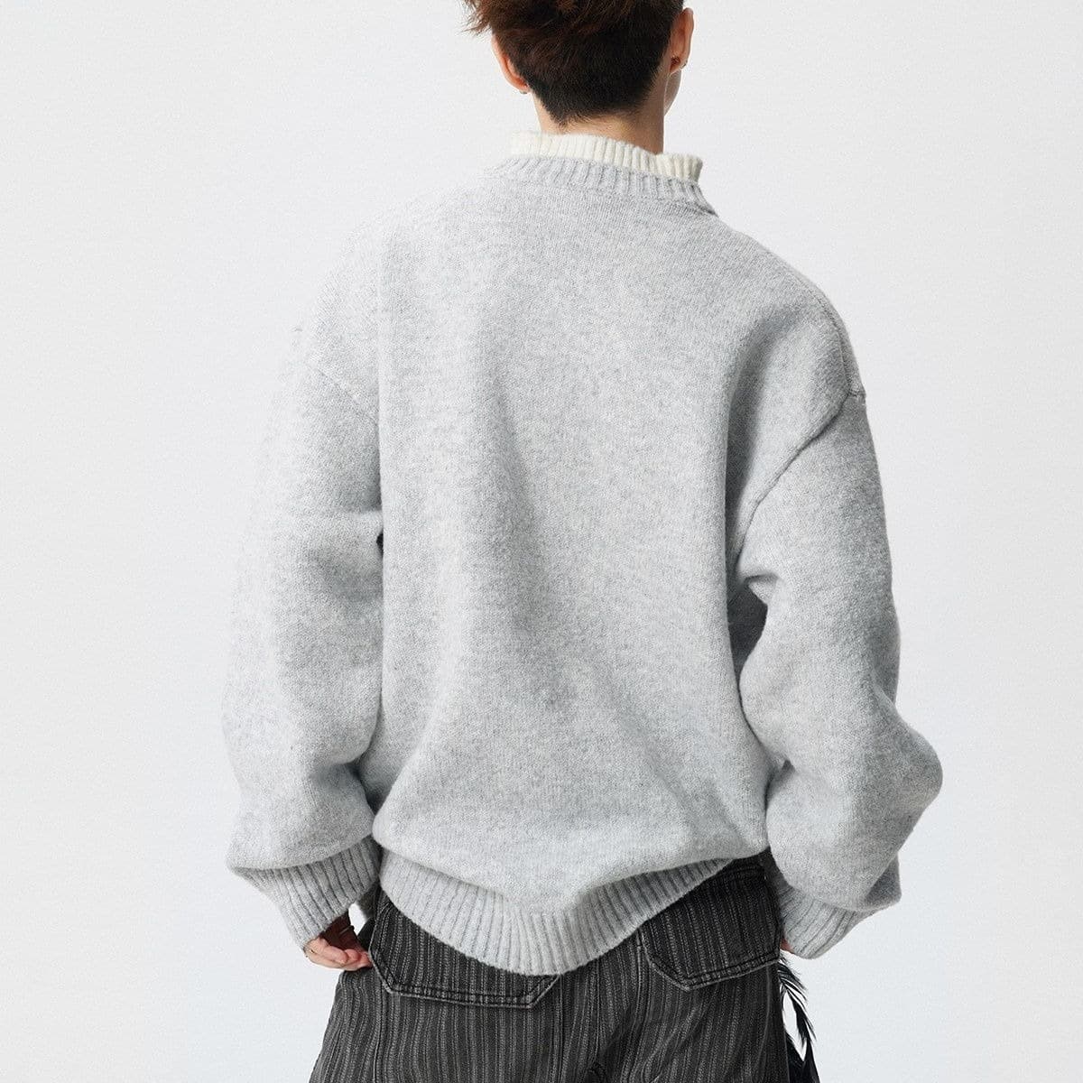 경관 그림 아메리칸 페이크 레이어드 디자인 센스 스웨터 남자 오래된 돈 바람 레트로 루즈핏 느긋한 바람 니트 스웨터 이미지 5