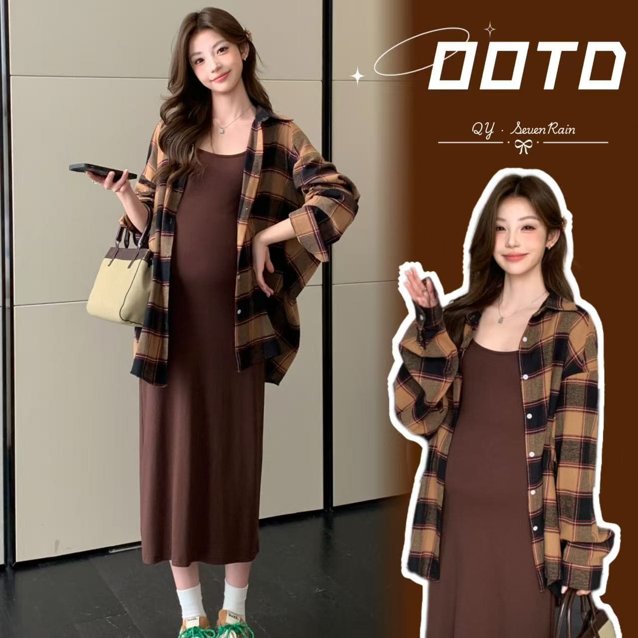 실사 봄 가을 새로운 느긋한 바람 게으른 착용 가져 가라. 고급 센스 미니멀리즘 조끼 스커트 격자 무늬 셔츠 임산부 세트 이미지 2