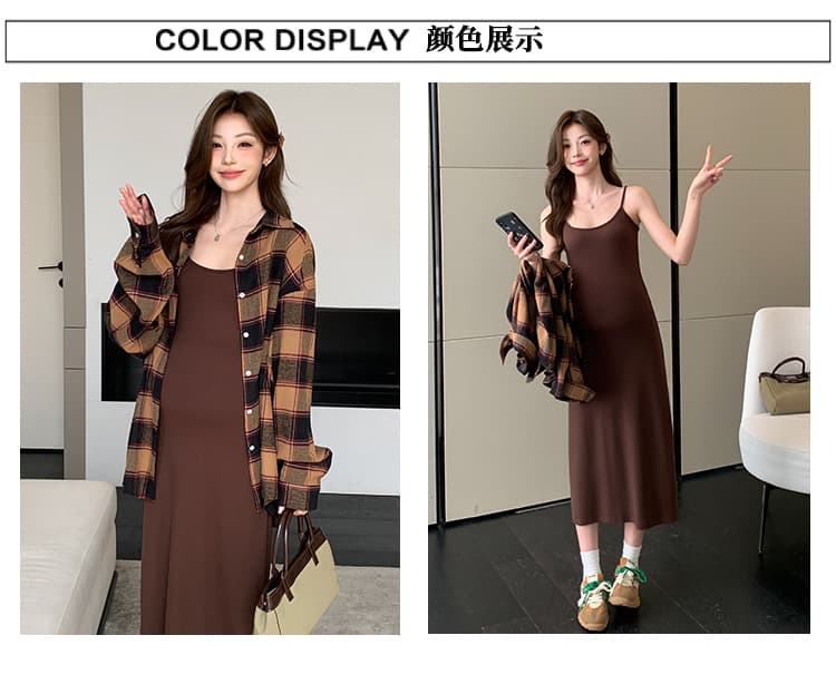 실사 봄 가을 새로운 느긋한 바람 게으른 착용 가져 가라. 고급 센스 미니멀리즘 조끼 스커트 격자 무늬 셔츠 임산부 세트 상세 이미지 9