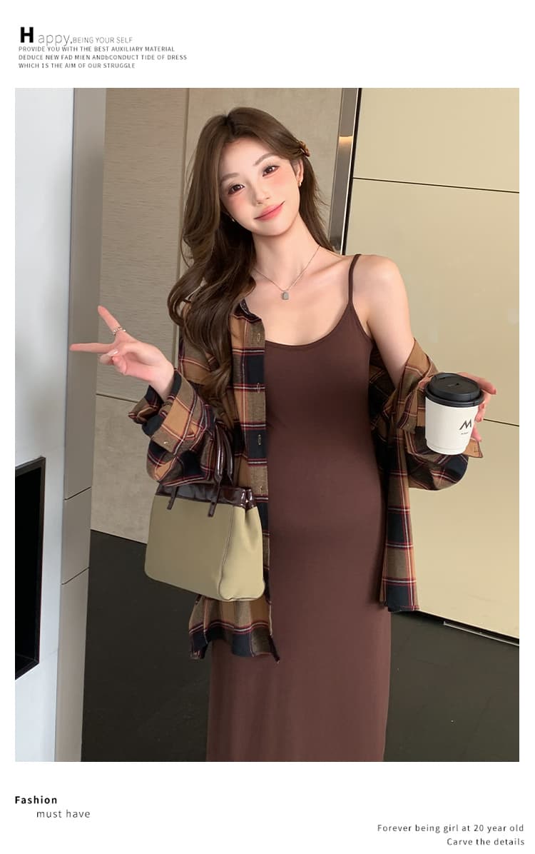 실사 봄 가을 새로운 느긋한 바람 게으른 착용 가져 가라. 고급 센스 미니멀리즘 조끼 스커트 격자 무늬 셔츠 임산부 세트 상세 이미지 20