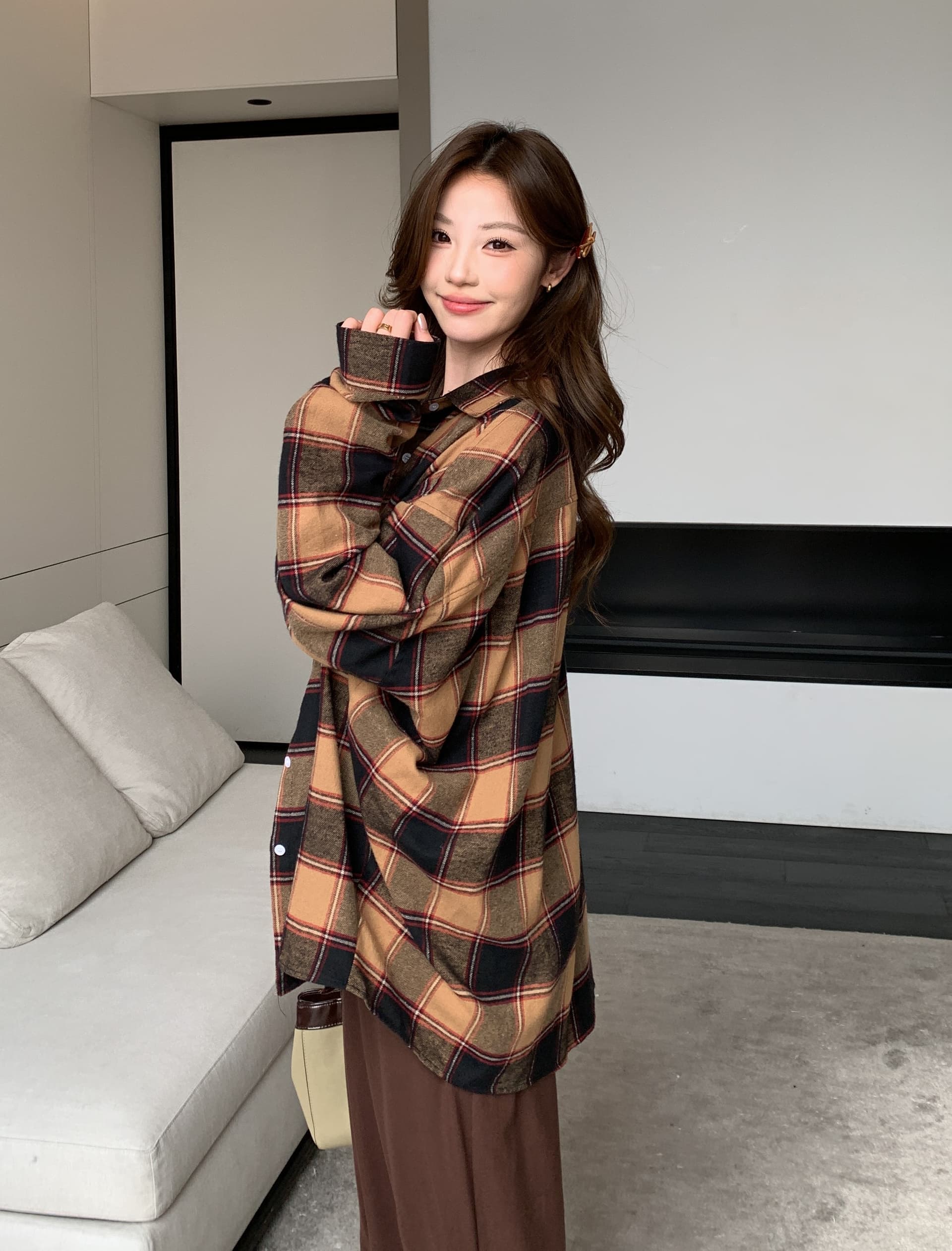 실사 봄 가을 새로운 느긋한 바람 게으른 착용 가져 가라. 고급 센스 미니멀리즘 조끼 스커트 격자 무늬 셔츠 임산부 세트 상세 이미지 22
