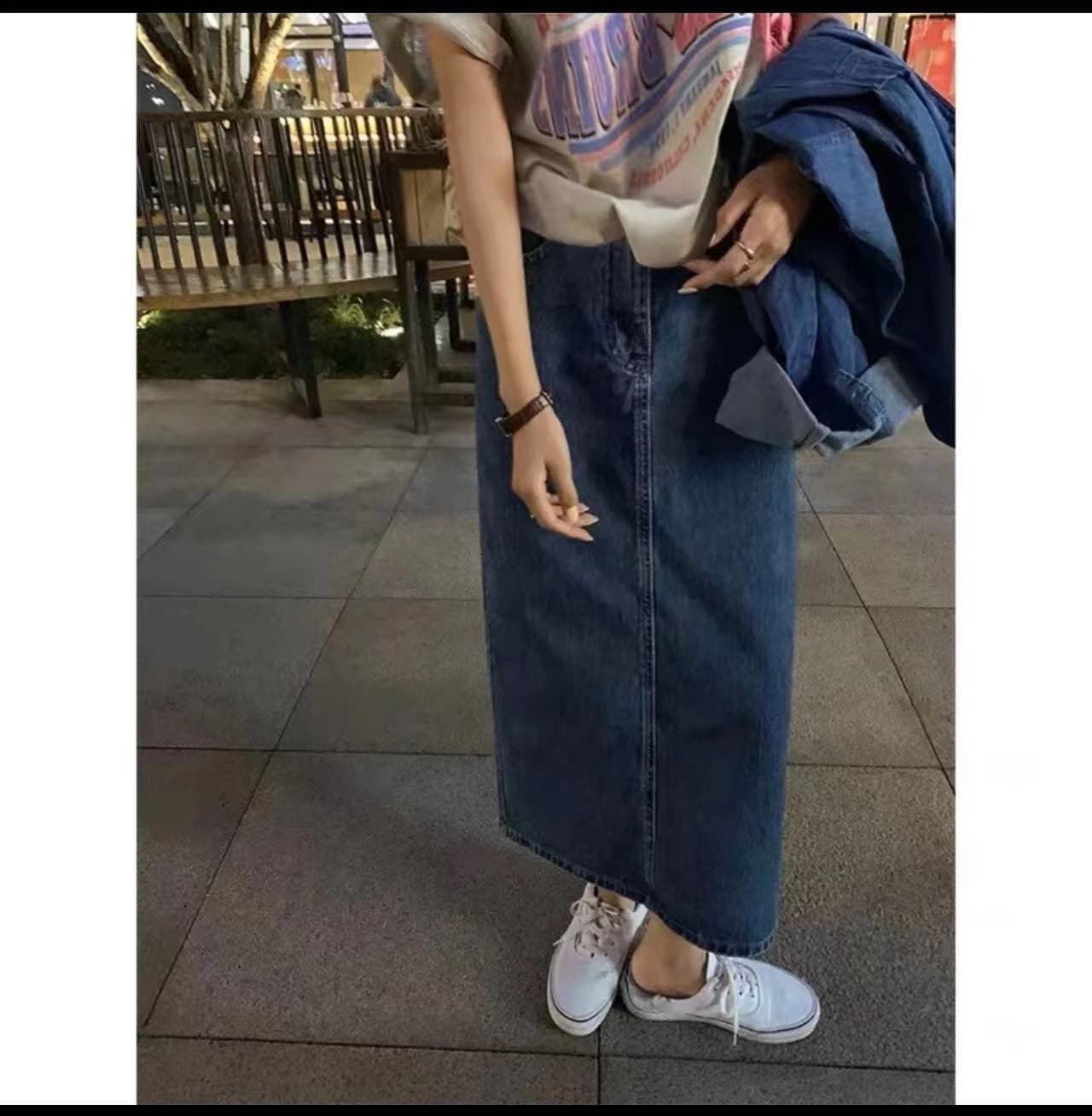 대 물품 새로운 패션 트임 타이트 스커트 다용도 임산부 데님 반신 스커트 이미지 4