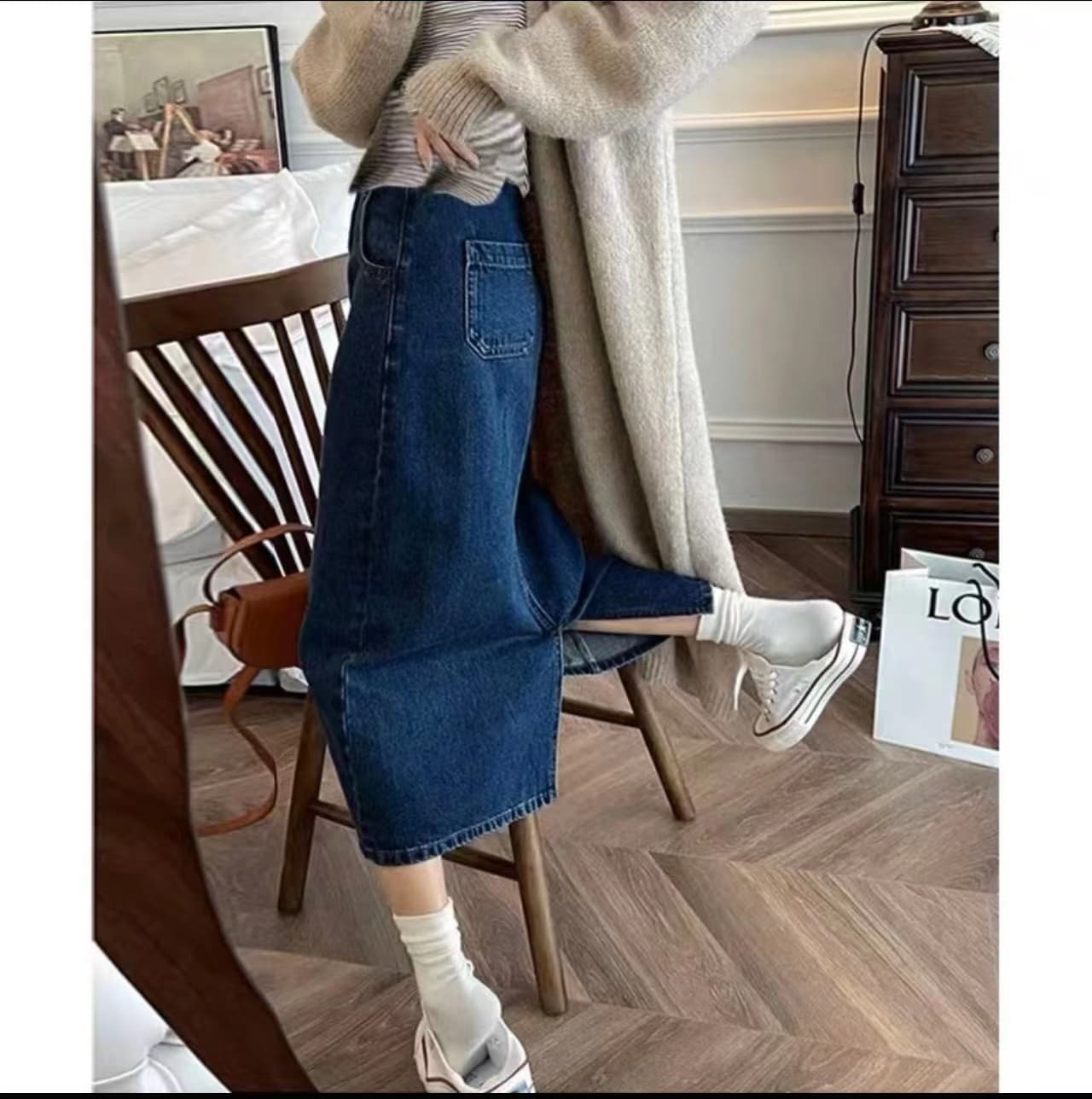 대 물품 새로운 패션 트임 타이트 스커트 다용도 임산부 데님 반신 스커트 상세 이미지 4
