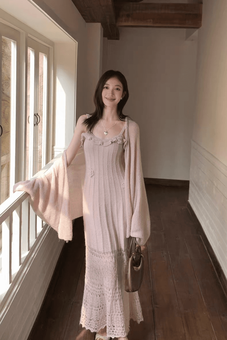 지금 지금 출산 착용 품격 슬립 실 빈 자수 고급 센스 니트 드레스 카디건 코트 임산부 세트 상세 이미지 19