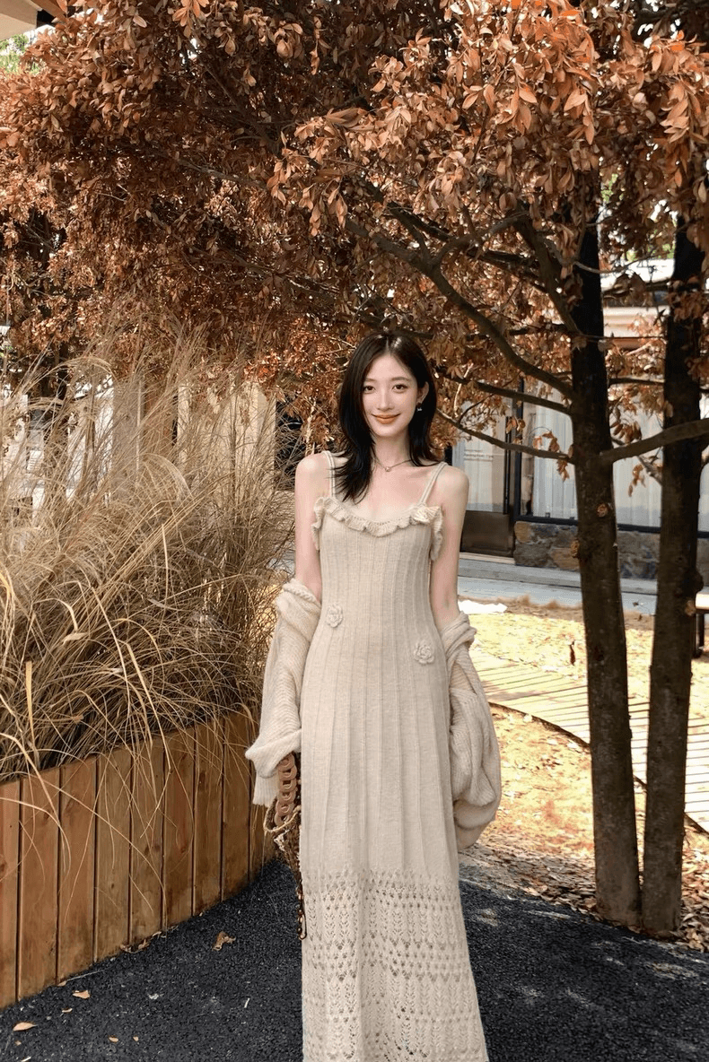지금 지금 출산 착용 품격 슬립 실 빈 자수 고급 센스 니트 드레스 카디건 코트 임산부 세트 상세 이미지 21