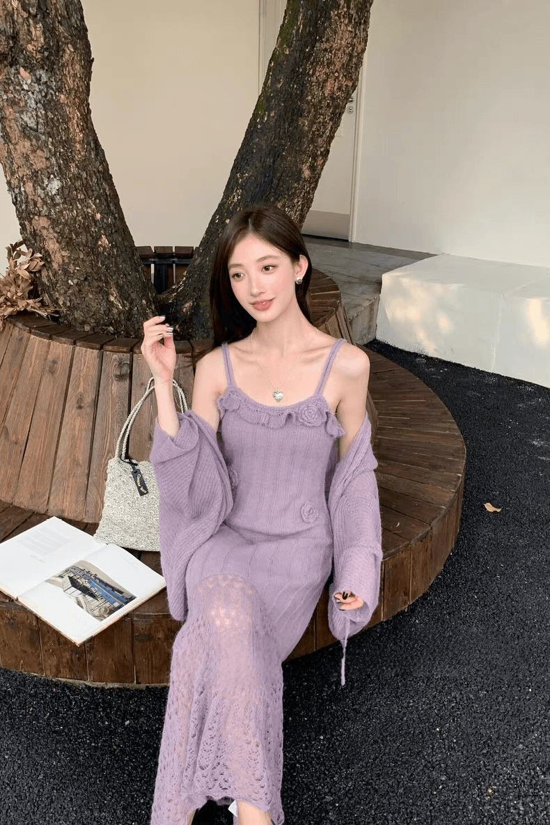 지금 지금 출산 착용 품격 슬립 실 빈 자수 고급 센스 니트 드레스 카디건 코트 임산부 세트 상세 이미지 23