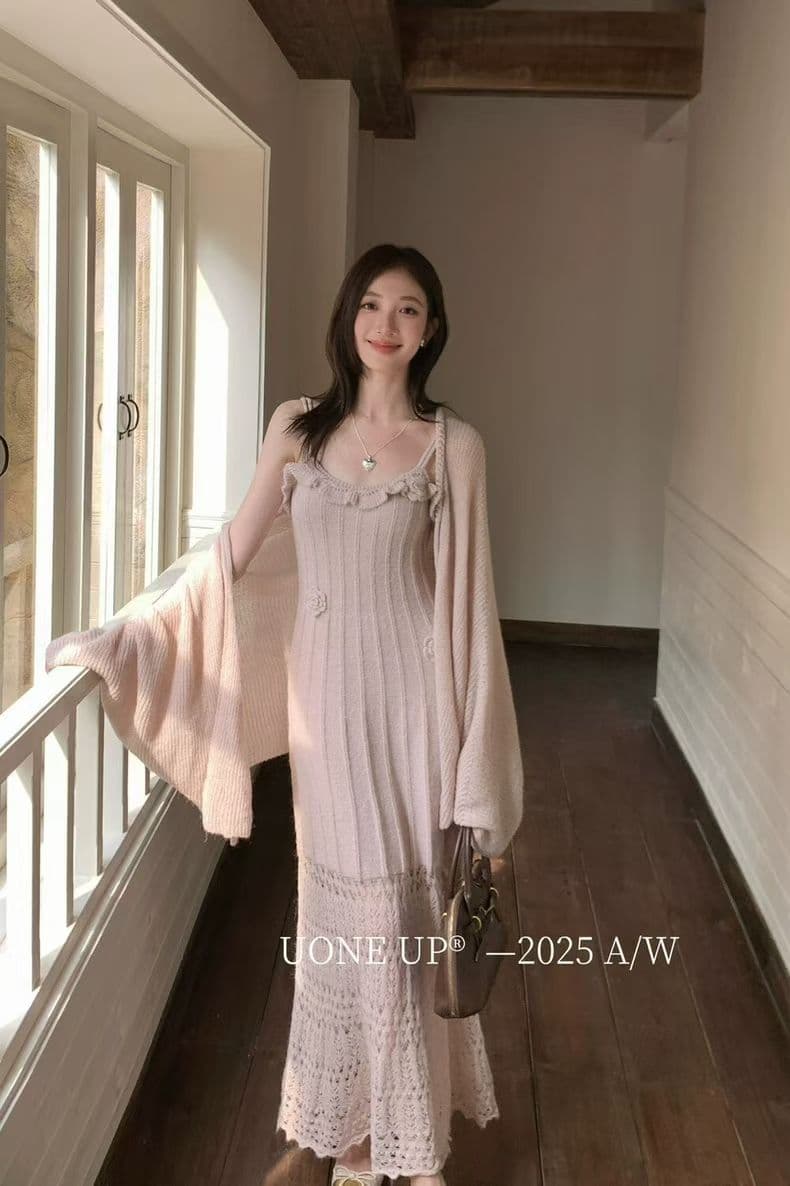 지금 지금 출산 착용 품격 슬립 실 빈 자수 고급 센스 니트 드레스 카디건 코트 임산부 세트 상세 이미지 14