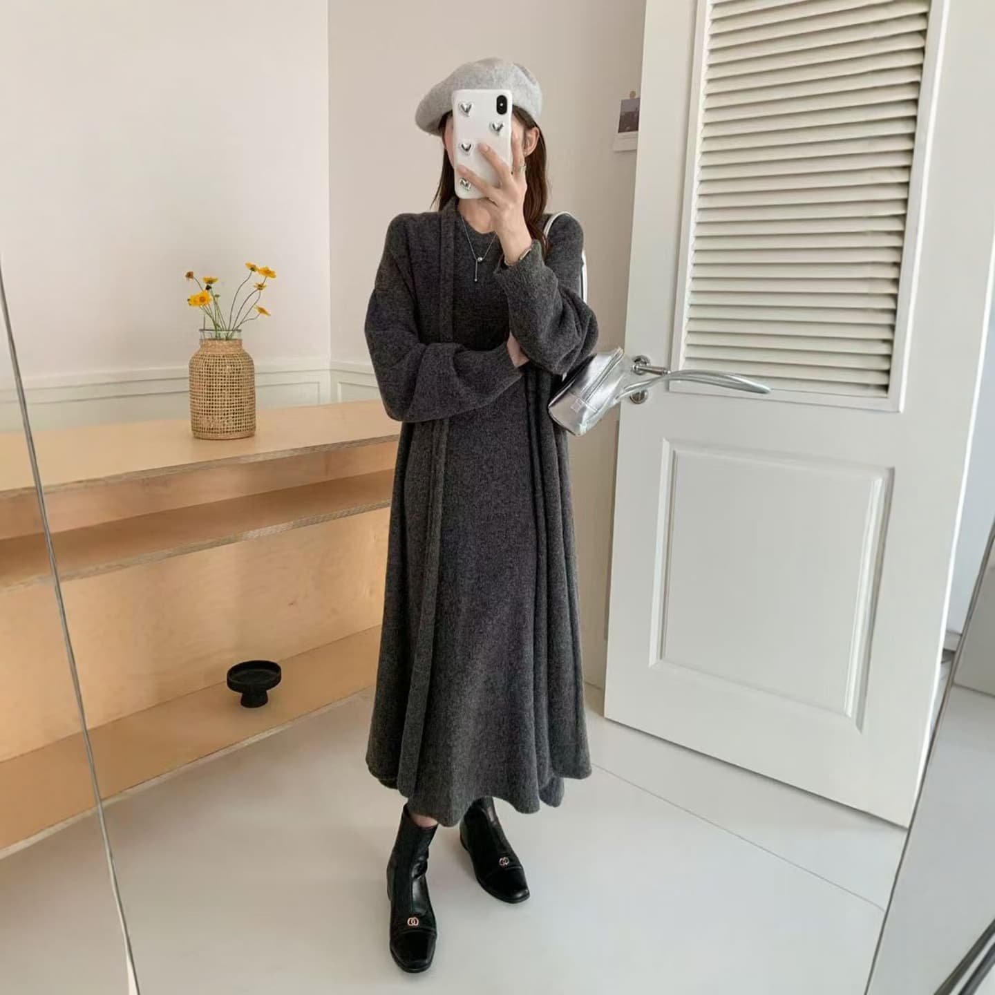 xian 물품 봄 가을 새로운 고급 센스 품격 부드러운 찹쌀 부드러운 바람 한 부서 니트 임산부 세트 상세 이미지 4