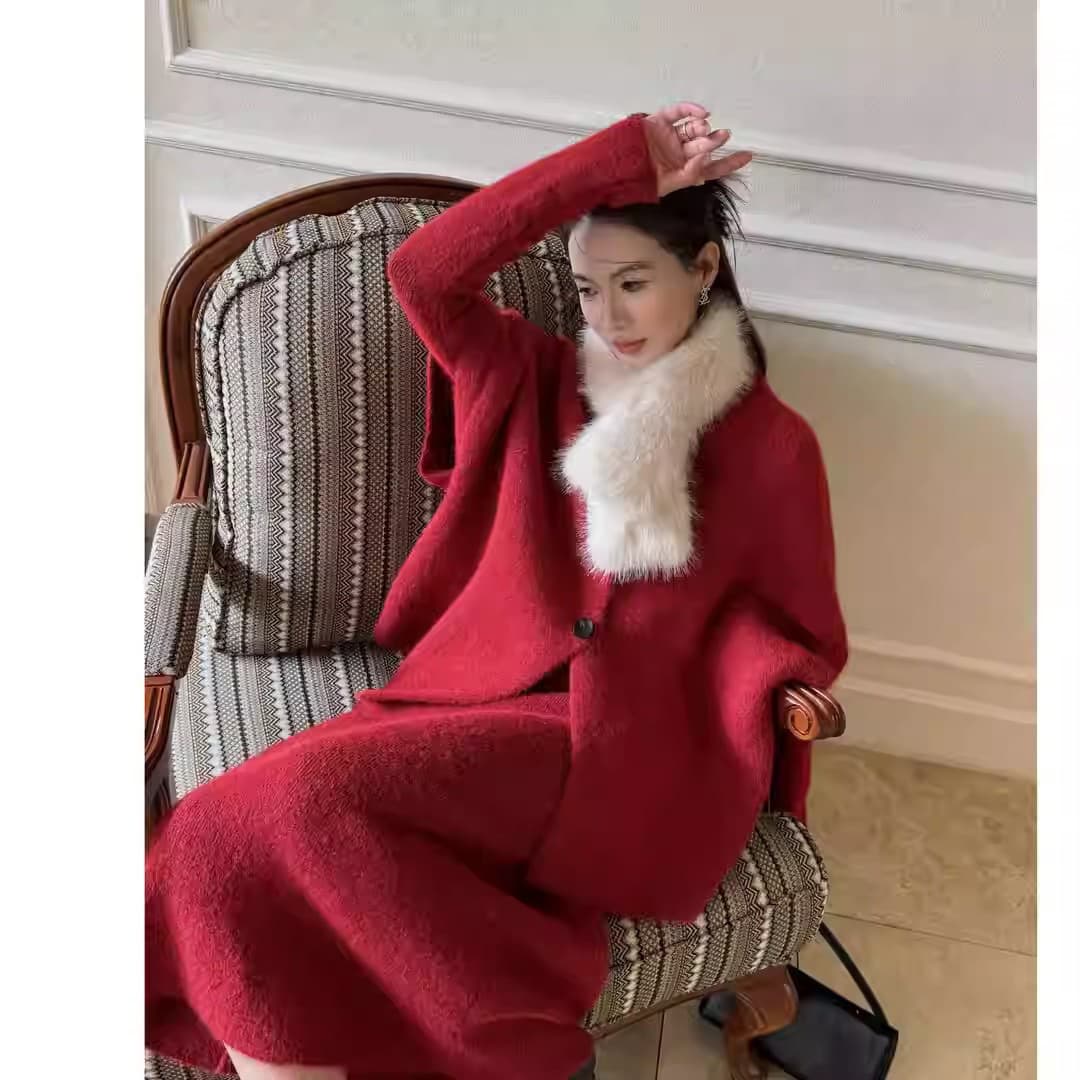 대 물품 한 부서 착용 가져 가라. 잘 생긴 품격 카디건 코트 인사이드 가져 가라. 드레스 모피 칼라 목도리 임산부 3종 세트 이미지 3
