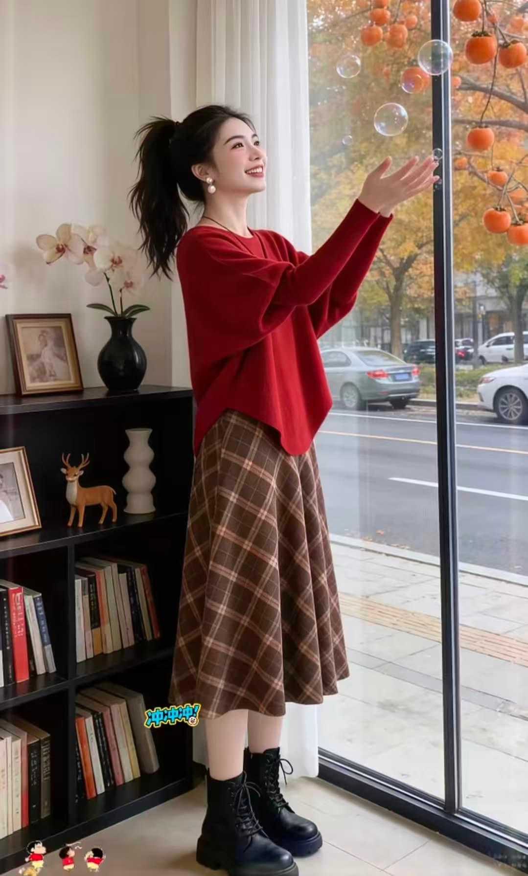 봄 가을 폭발 패션 연령 감소 고급 센스 불규칙 느긋한 바람 니트 스웨터 반신 스커트 임산부 세트 상세 이미지 3
