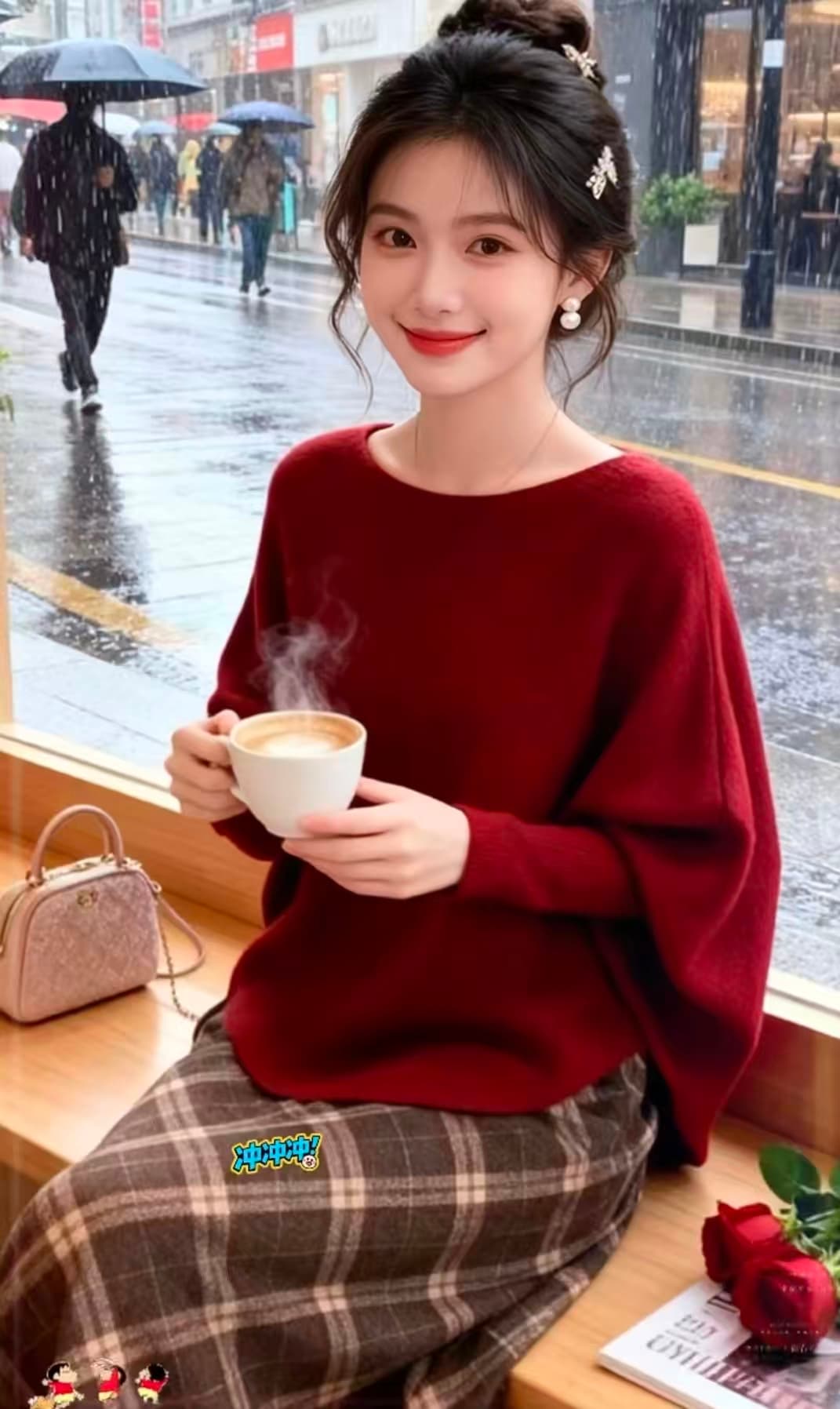 봄 가을 폭발 패션 연령 감소 고급 센스 불규칙 느긋한 바람 니트 스웨터 반신 스커트 임산부 세트 상세 이미지 6
