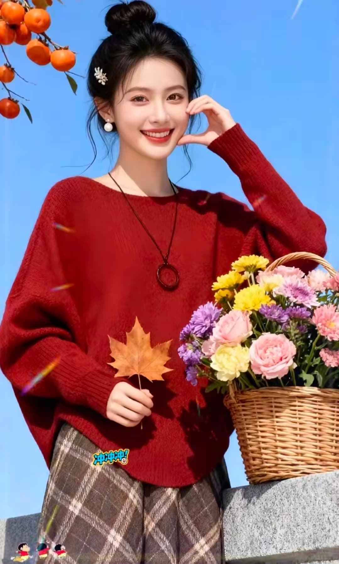 봄 가을 폭발 패션 연령 감소 고급 센스 불규칙 느긋한 바람 니트 스웨터 반신 스커트 임산부 세트 상세 이미지 12
