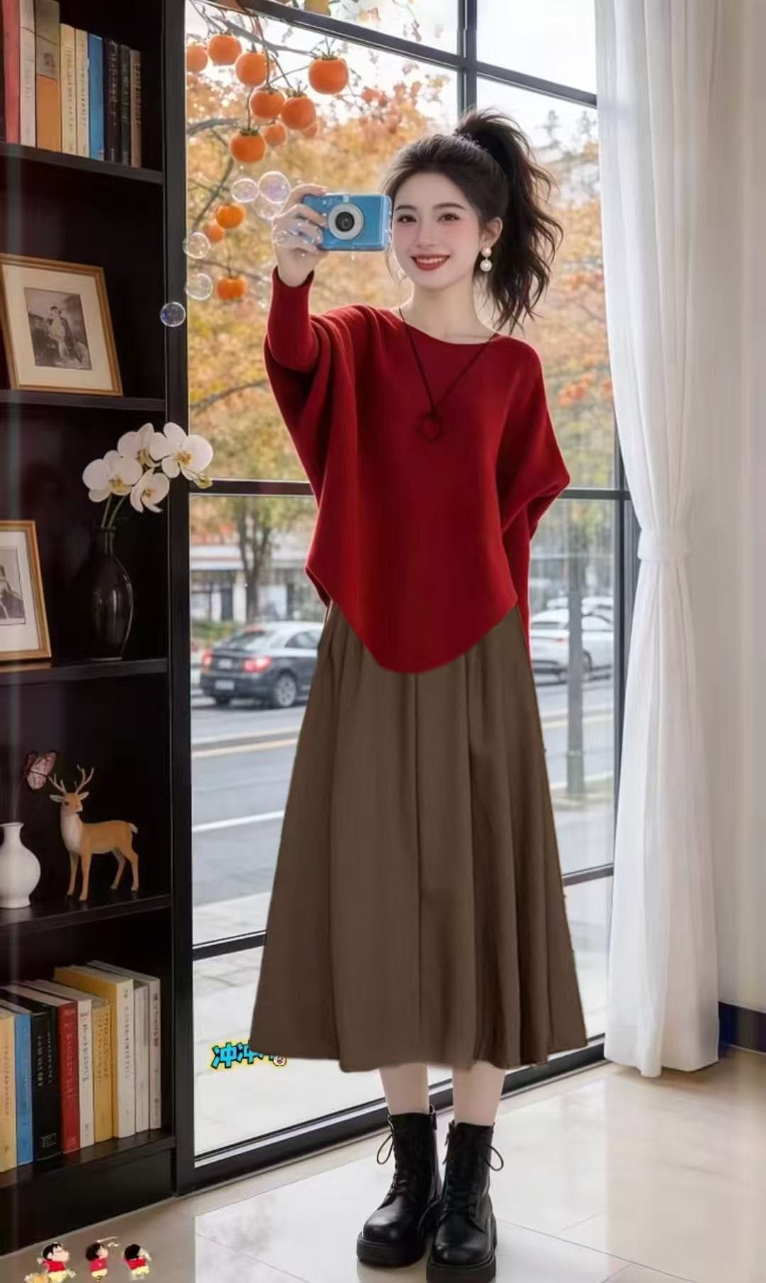 봄 가을 폭발 패션 연령 감소 고급 센스 불규칙 느긋한 바람 니트 스웨터 반신 스커트 임산부 세트 상세 이미지 17