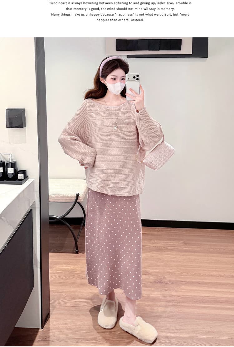 실사 지금 가을 겨울 새로운 한국 스타일 패션 니트 도트 무늬 슬립 드레스 맨위 임산부 투피스 세트 세트 상세 이미지 24