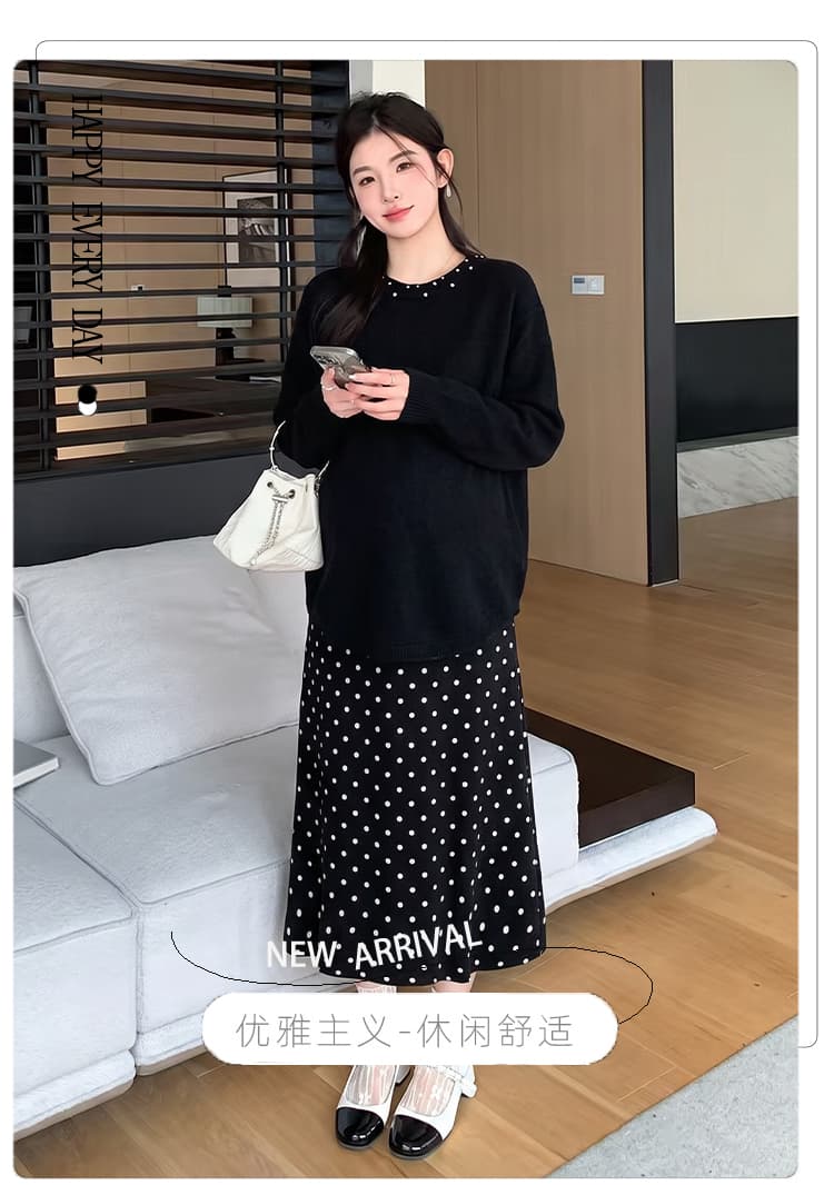실사 지금 지금 새로운 봄 가을 한 부서 두꺼운 니트 스웨터 반신 스커트 빅 사이즈 투피스 세트 세트 상세 이미지 7