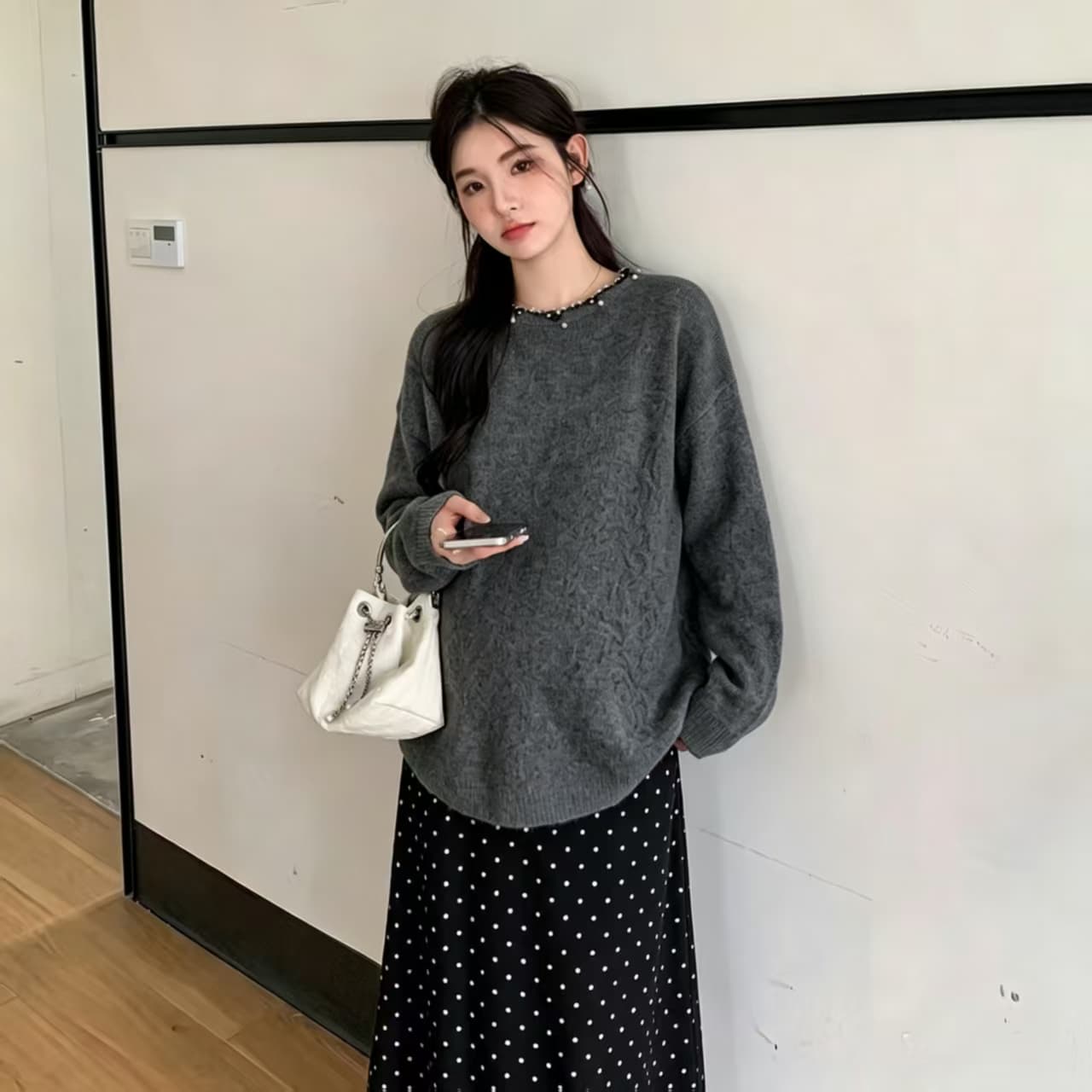 실사 지금 지금 새로운 봄 가을 한 부서 두꺼운 니트 스웨터 반신 스커트 빅 사이즈 투피스 세트 세트 상세 이미지 3