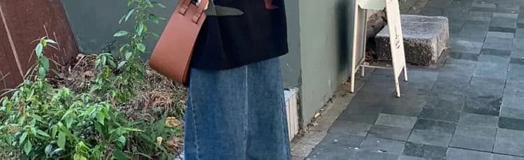 대 물품 인터넷 유명인 가을과 겨울 트렌드 대양 새로운 디자인 센스 루즈핏 느긋한 바람 임산부 스웨터 데님 치마 세트 상세 이미지 18