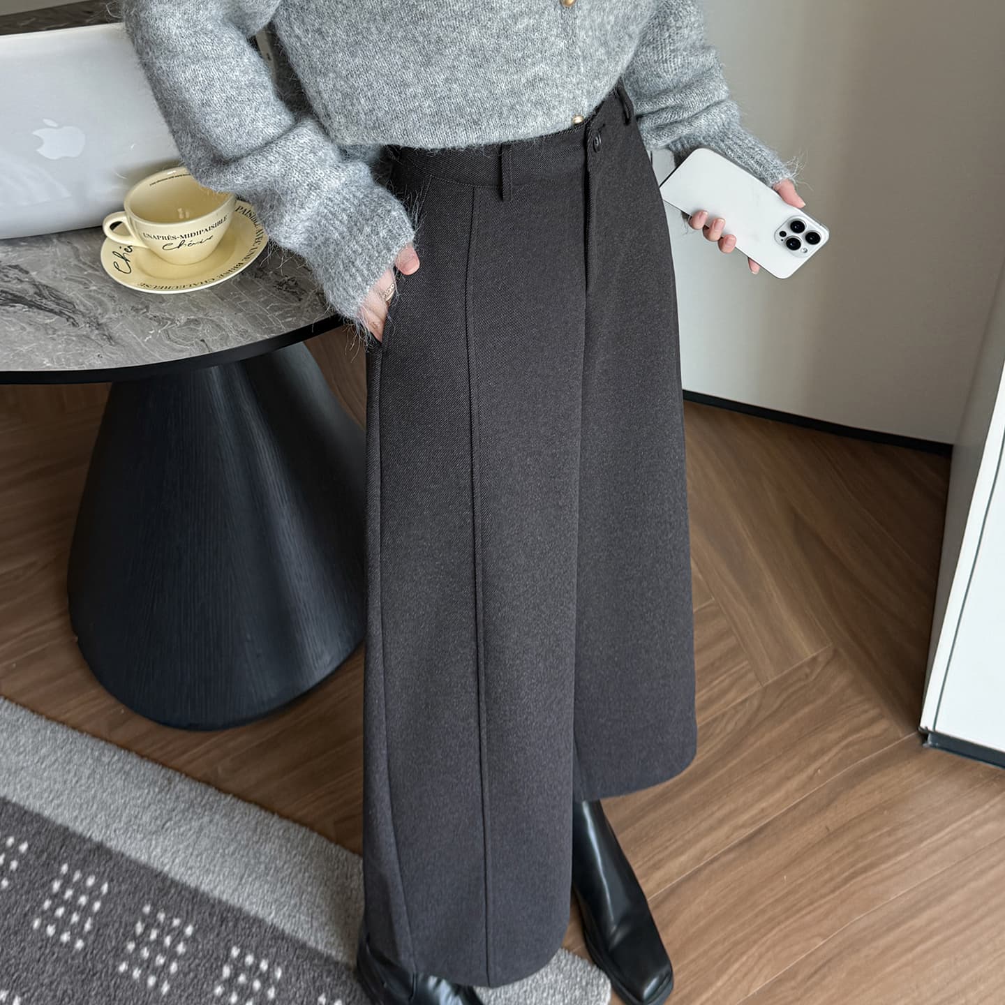 실사 작은 키 모직 긴 바지 여성 가을 겨울철 캐주얼 바지 모통이 칼 바지 세련된 풍선 바지 품격 레깅스 이미지 4