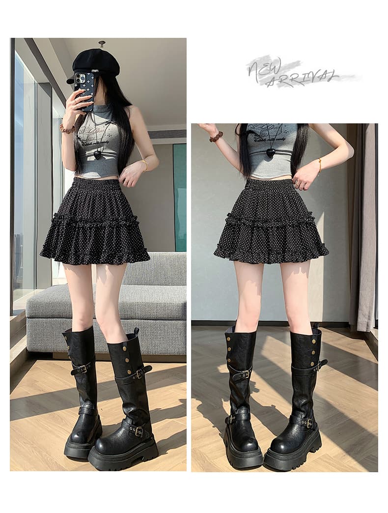 실사 학원 스타일 jk 미니 스커트 케이크 드레스 여성 하이웨이스트 디스플레이 농땡이 부리다 퍼프 스커트 미니 스커트 프릴 도트 무늬 한 마디 반 스커트 상세 이미지 24