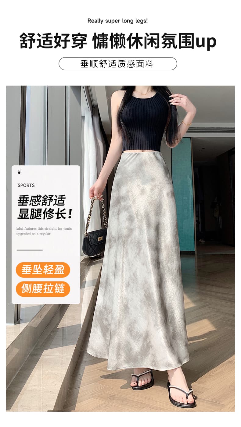 실사 아세트산 새틴 홀치기 염색 반신 스커트 여성 품격 롱 스커트 새로운 잉크 페인팅 한 마디 타이트 스커트 인어 꼬리 중간 길이 스커트 상세 이미지 9
