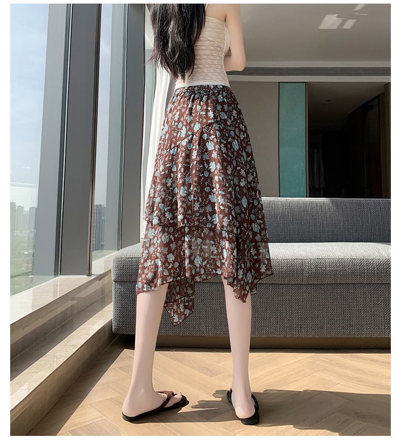 실사 여름 레트로 꽃무늬 해변 드레스 불규칙 꽃무늬 반신 스커트 프릴 치마 불규칙 5 점 중간 스커트 상세 이미지 29