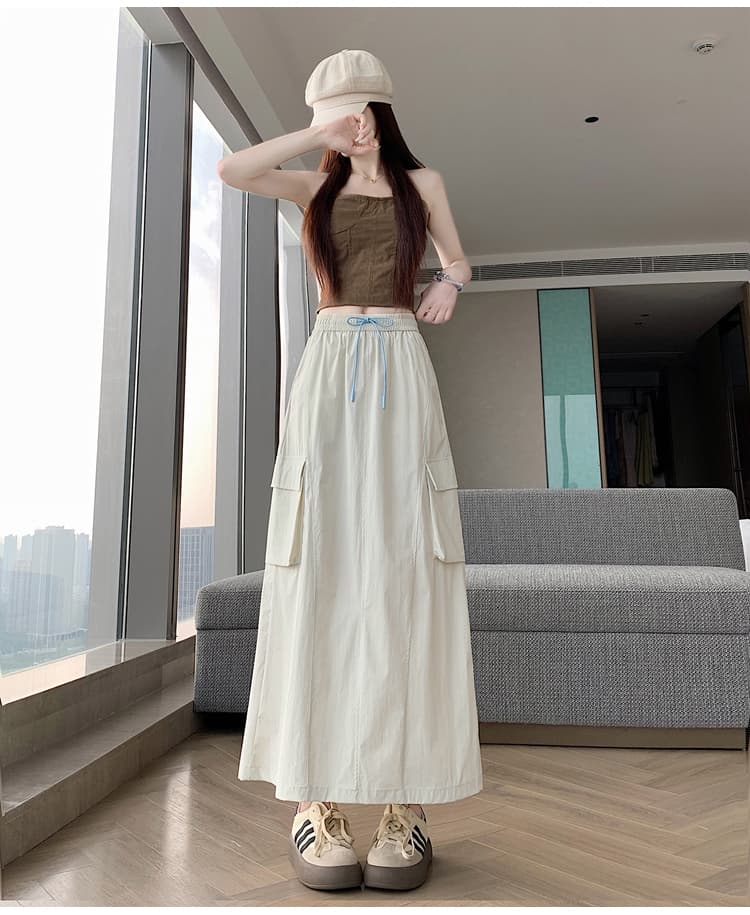 실사 얇은 스타일 아메리칸 회색 캐주얼 얼음 실크 속도 건조한 워크웨어 치마 2026 여름 새로운 a 단어 다음에 트임 롱 스커트 상세 이미지 17