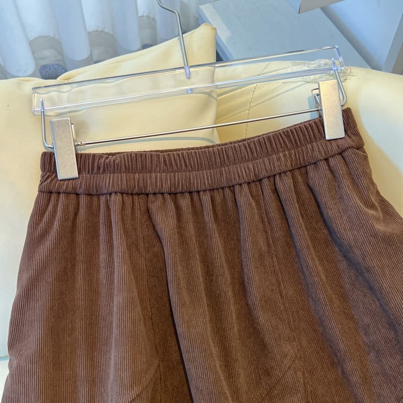 실사 가을 겨울 코듀로이 롱 스커트 중 하이웨이스트 슬림해 보이는 반신 스커트 디자인 센스 펌프 Pleat 중간 길이 스커트 불규칙 진자 치마 상세 이미지 12