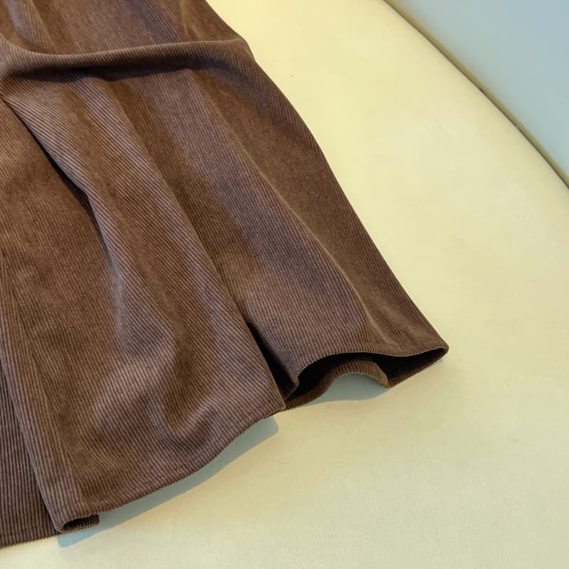 실사 가을 겨울 코듀로이 롱 스커트 중 하이웨이스트 슬림해 보이는 반신 스커트 디자인 센스 펌프 Pleat 중간 길이 스커트 불규칙 진자 치마 상세 이미지 16
