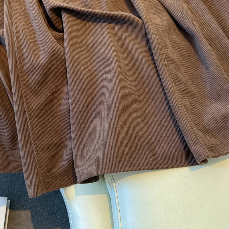 실사 가을 겨울 코듀로이 롱 스커트 중 하이웨이스트 슬림해 보이는 반신 스커트 디자인 센스 펌프 Pleat 중간 길이 스커트 불규칙 진자 치마 상세 이미지 17