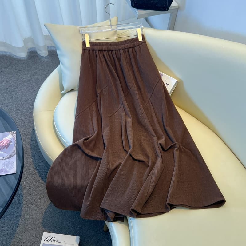 실사 가을 겨울 코듀로이 롱 스커트 중 하이웨이스트 슬림해 보이는 반신 스커트 디자인 센스 펌프 Pleat 중간 길이 스커트 불규칙 진자 치마 상세 이미지 18