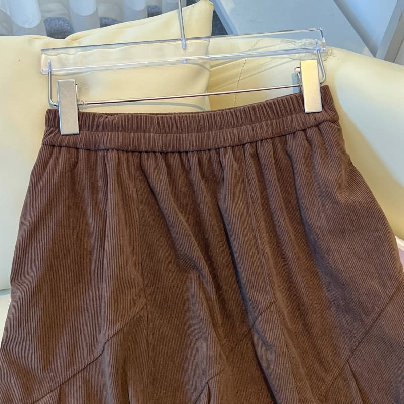실사 가을 겨울 코듀로이 롱 스커트 중 하이웨이스트 슬림해 보이는 반신 스커트 디자인 센스 펌프 Pleat 중간 길이 스커트 불규칙 진자 치마 상세 이미지 20