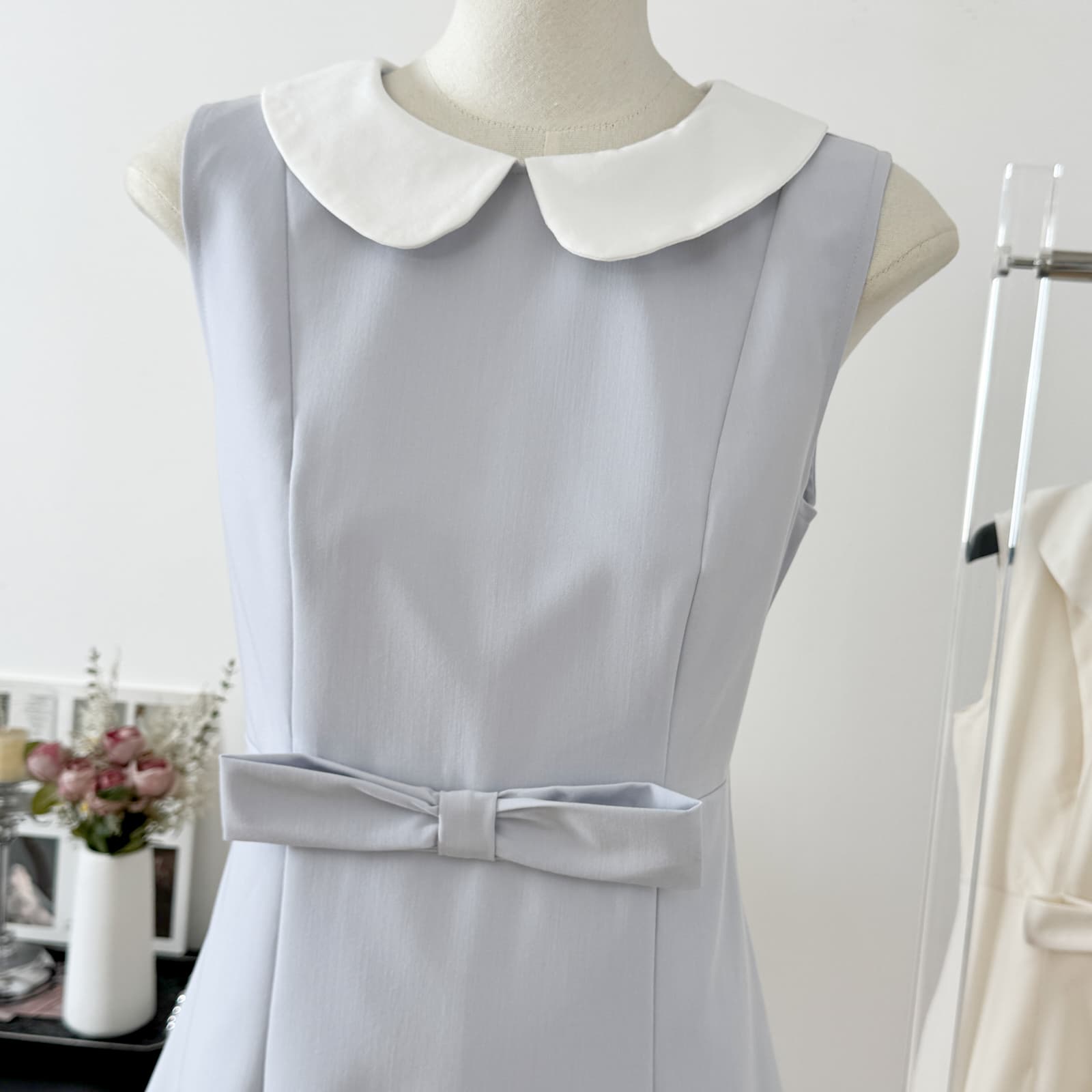 jmshop 윈저 미스 tr 사선 무늬 웨스트 로드 중 베이비 칼라 여성 드레스 허리 수축 슬림해 보이는 민소매 조끼 스커트 상세 이미지 8