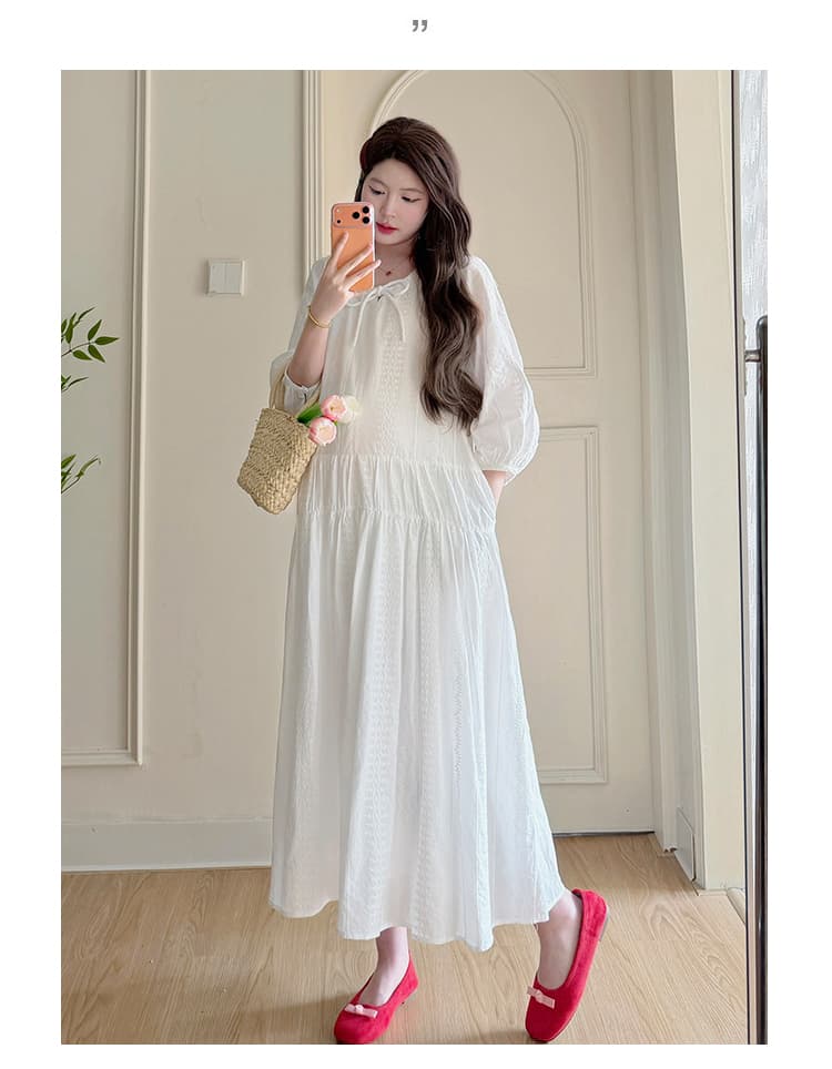 대 물품 실사 임산부 프랑스식 자수 화이트 드레스 2026 여름 품격 순수한 롱 스커트 상세 이미지 20