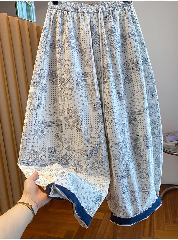일본식 레트로 프린트 배기 바지 봄 여름 섹션 루즈핏 캐주얼 다용도 9 포인트 풍선 바지 모통이 칼 바지 상세 이미지 8